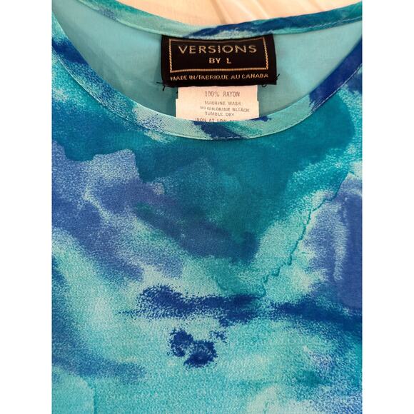 VTG '90s VERSIONS BY L Size 4 Blue Floral Paisley Abstract Sleeveless Midi Dress - Picture 4 of 6